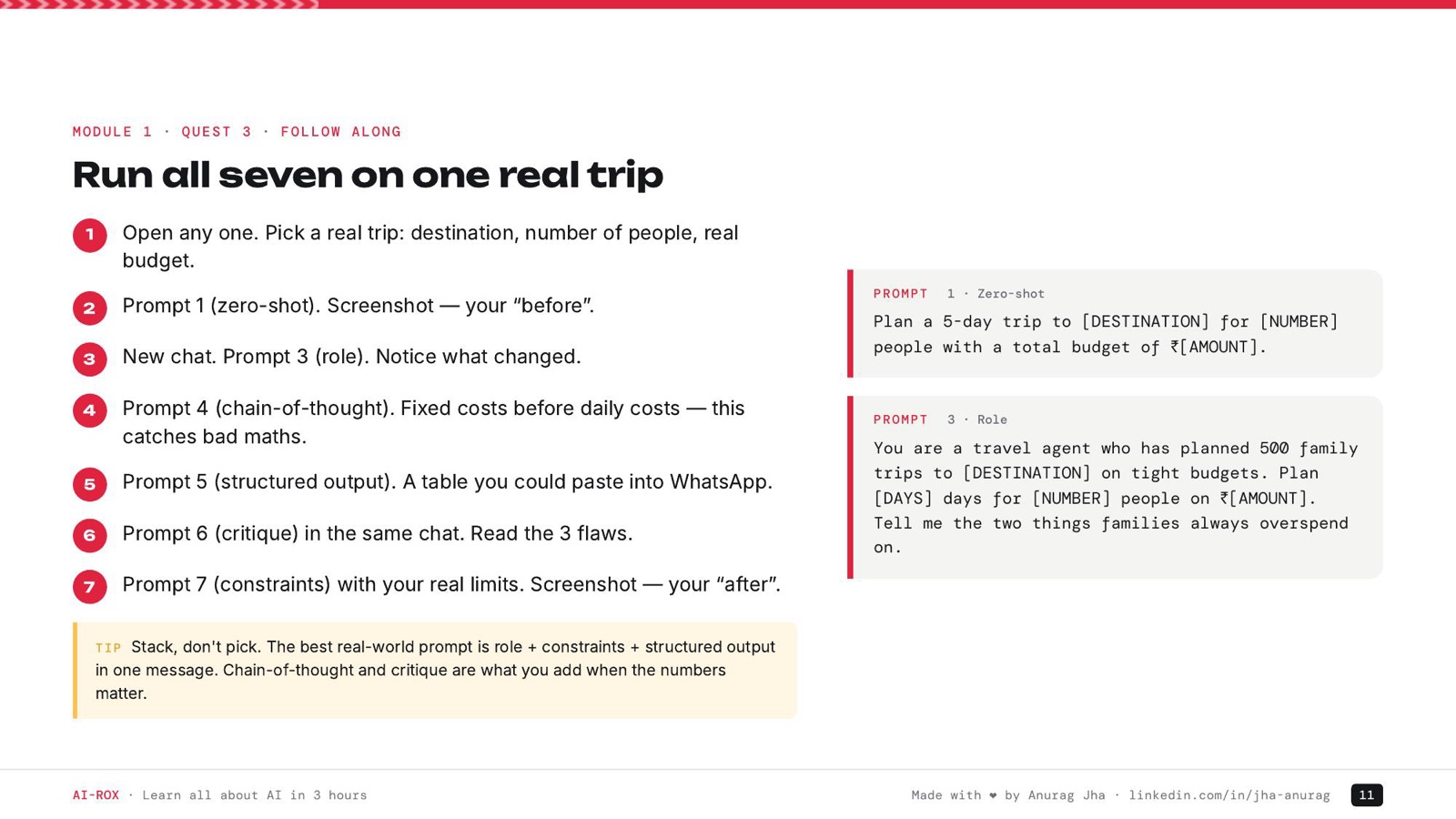 A page from the Initiation PDF: the 7 prompt types with copy-paste prompts